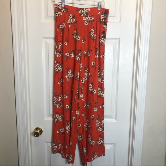 Miss Me Orange Floral Wide Leg Linen Pants Size L - Picture 1 of 9
